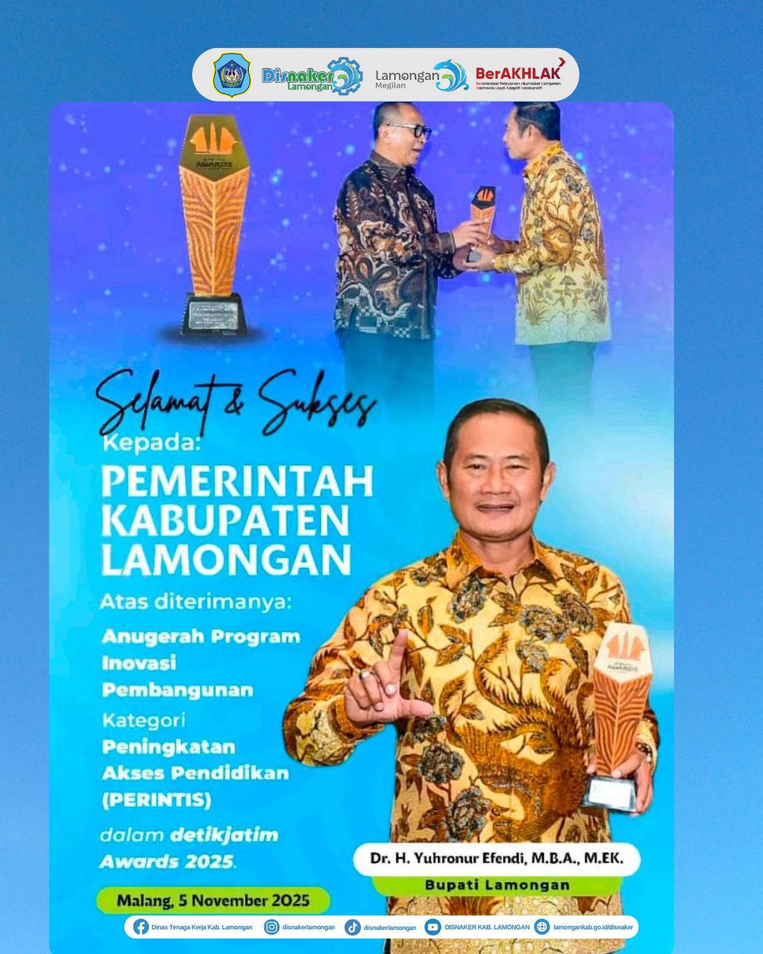 Foto: SELAMAT & SUKSES! PEMERINTAH KABUPATEN LAMONGAN ATAS DITERIMANYA ANUGERAH PROGRAM INOVASI PEMBANGUNAN