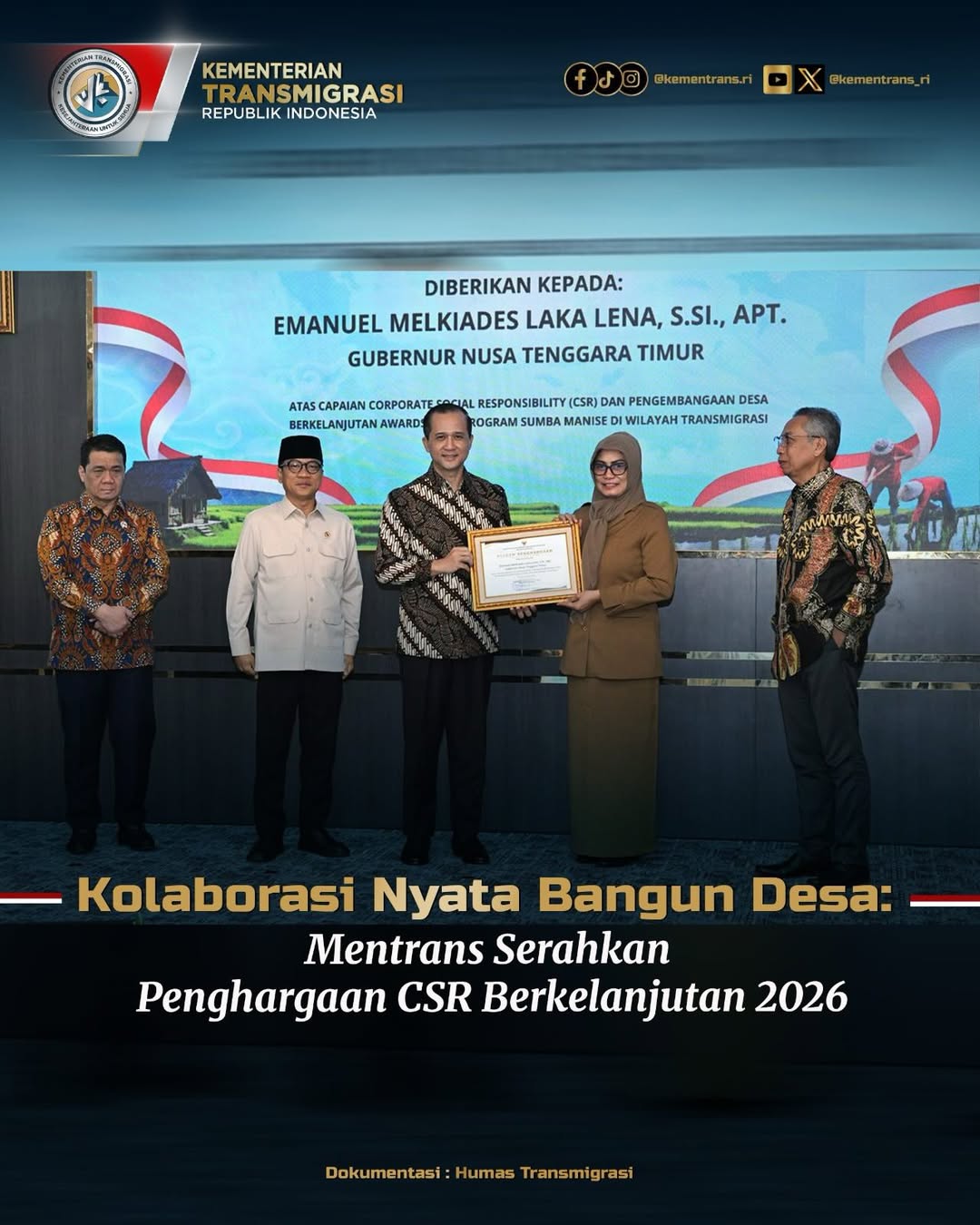 Foto: KOLABORASI NYATA BANGUN DESA: MENTRANS SERAHKAN PENGHARGAAN CSR BERKELANJUTAN 2026