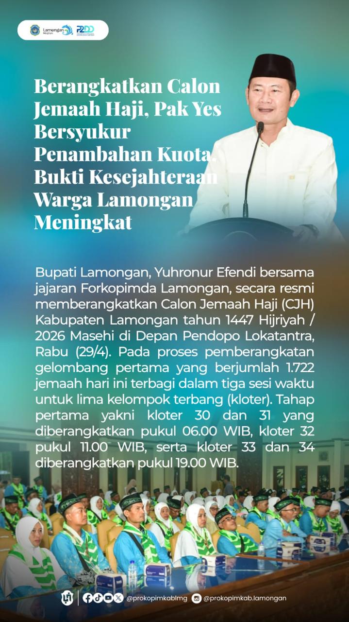 Foto: BERANGKATKAN CALON JEMAAH HAJI, PAK YES BERSYUKUR PENAMBAHAN KUOTA, BUKTI KESEJAHTERAAN WARGA LAMONGAN MENINGKAT