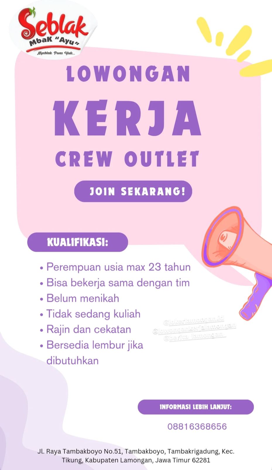 Foto: LOKER SEBLAK MBAK AYU