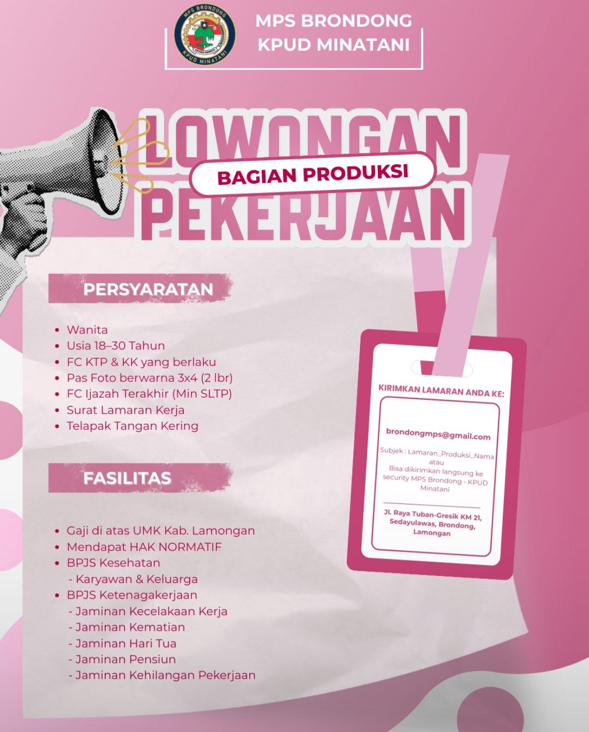 Foto: LOKER MPS BRONDONG KPUD MINATANI