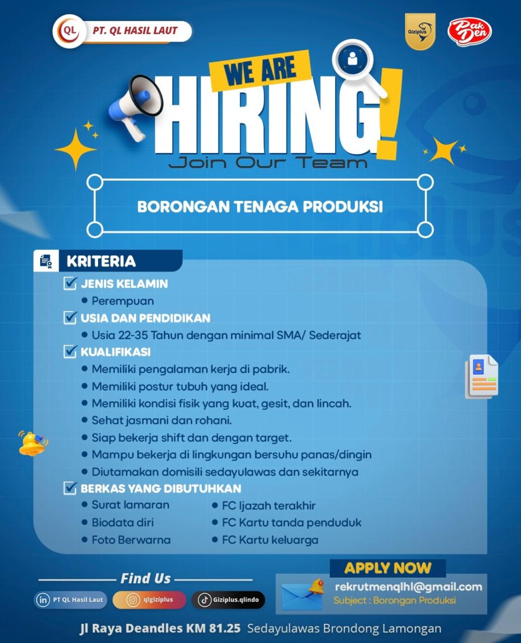 Foto: LOKER PT. QL HASIL LAUT