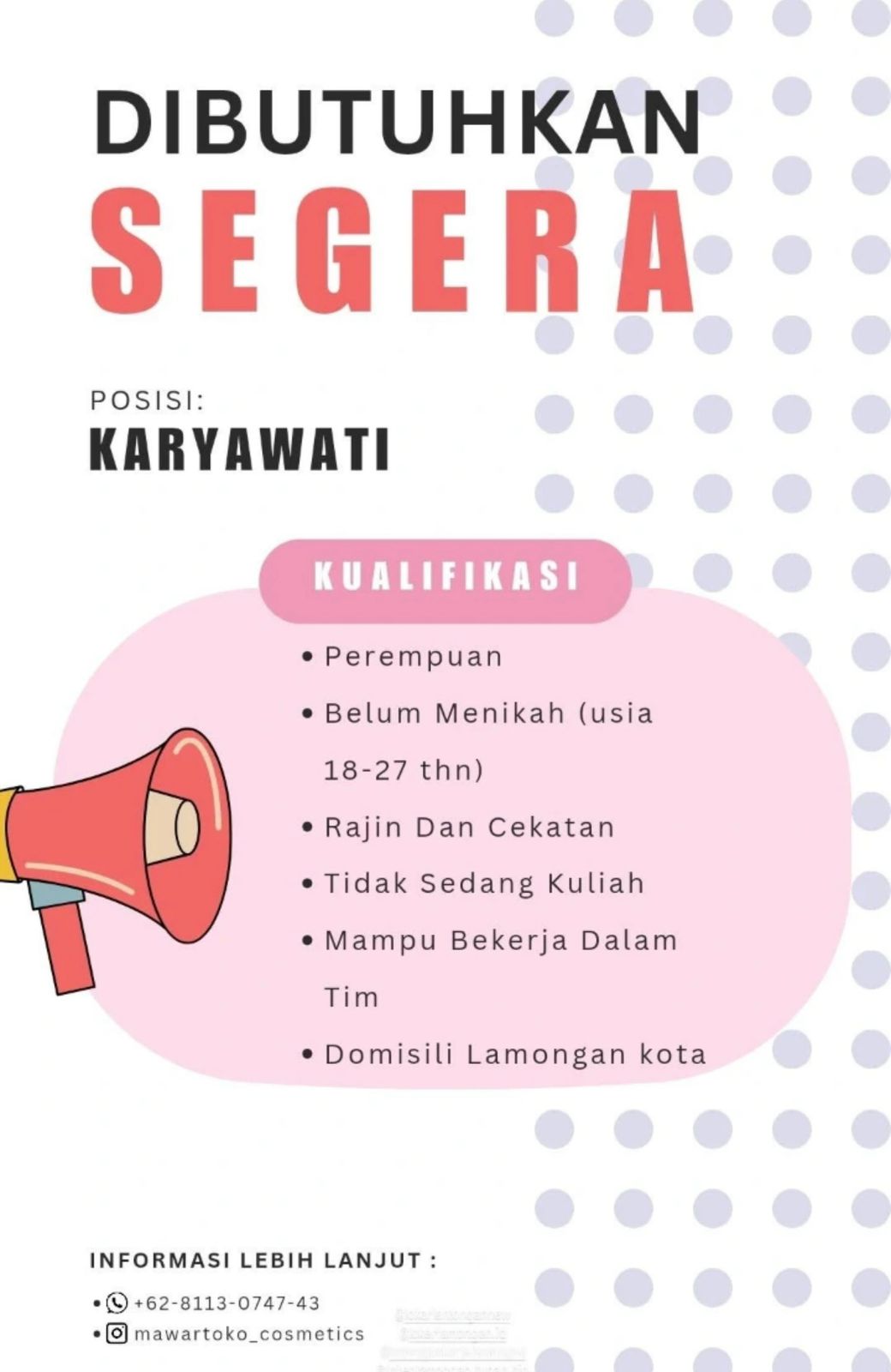 Foto: LOKER MAWAR TOKO COSMETIC
