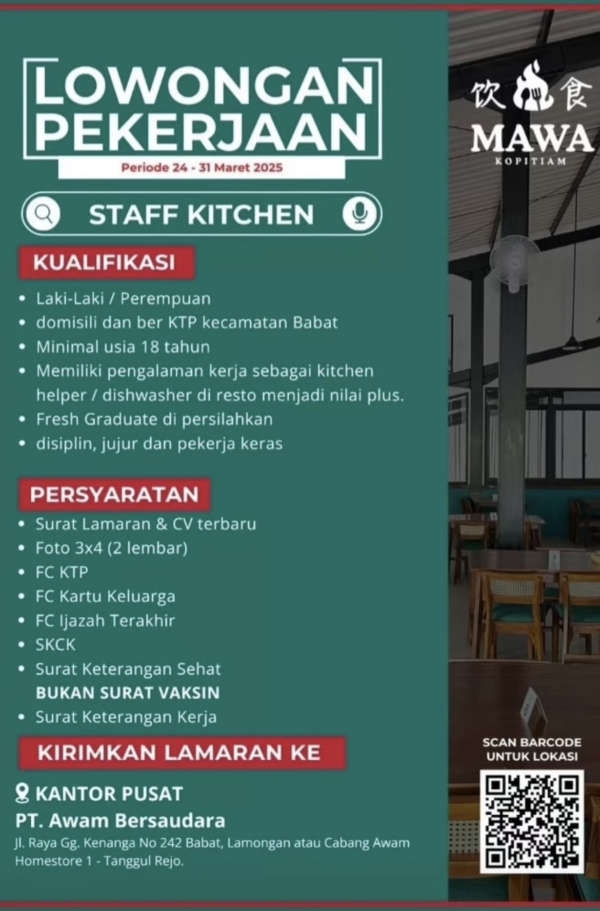 Foto: LOKER MAWA KOPITIAM BABAT