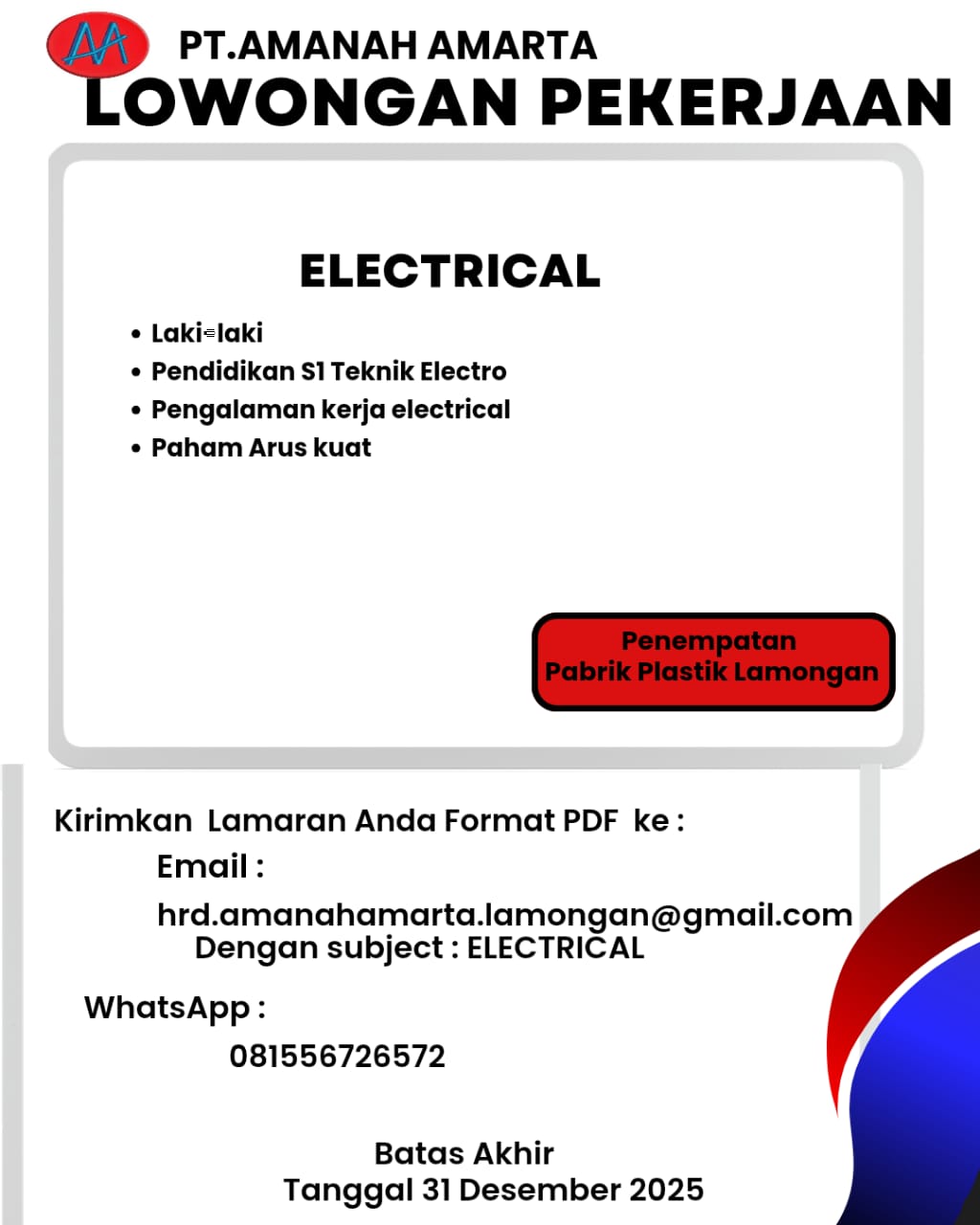 LOKER PT. AMANAH AMARTA