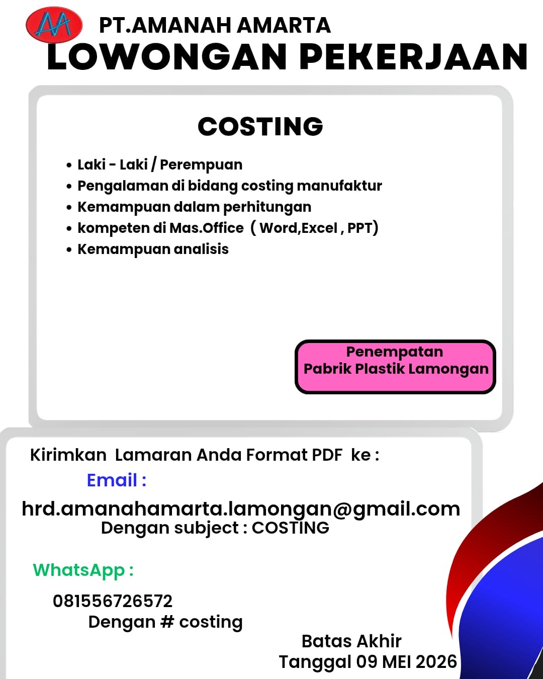 Foto: LOKER PT. AMANAH AMARTA