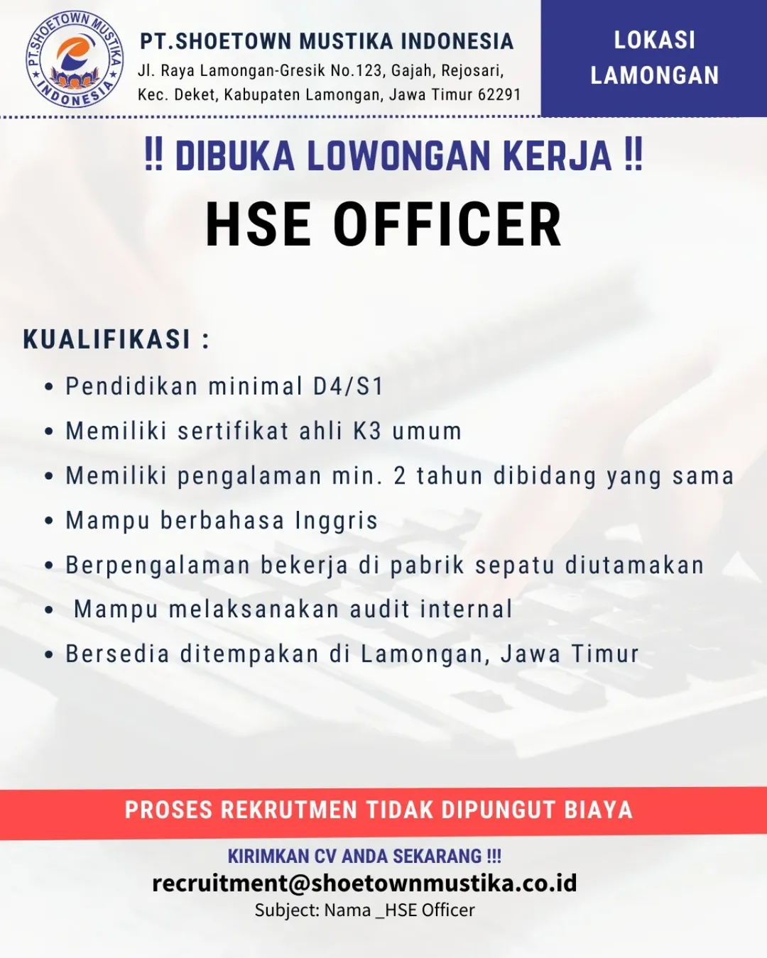 Foto: LOKER PT. SHOETOWN MUSTIKA INDONESIA