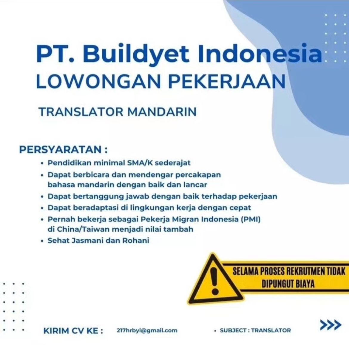 Foto: LOKER PT. BUILDYET INDONESIA