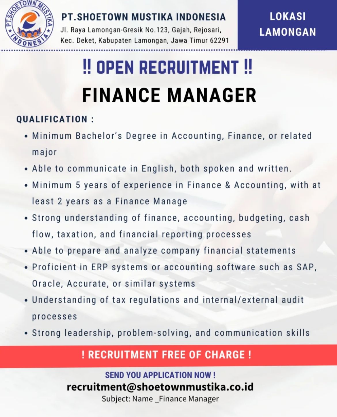 Foto: LOKER PT. SHOETOWN MUSTIKA INDONESIA