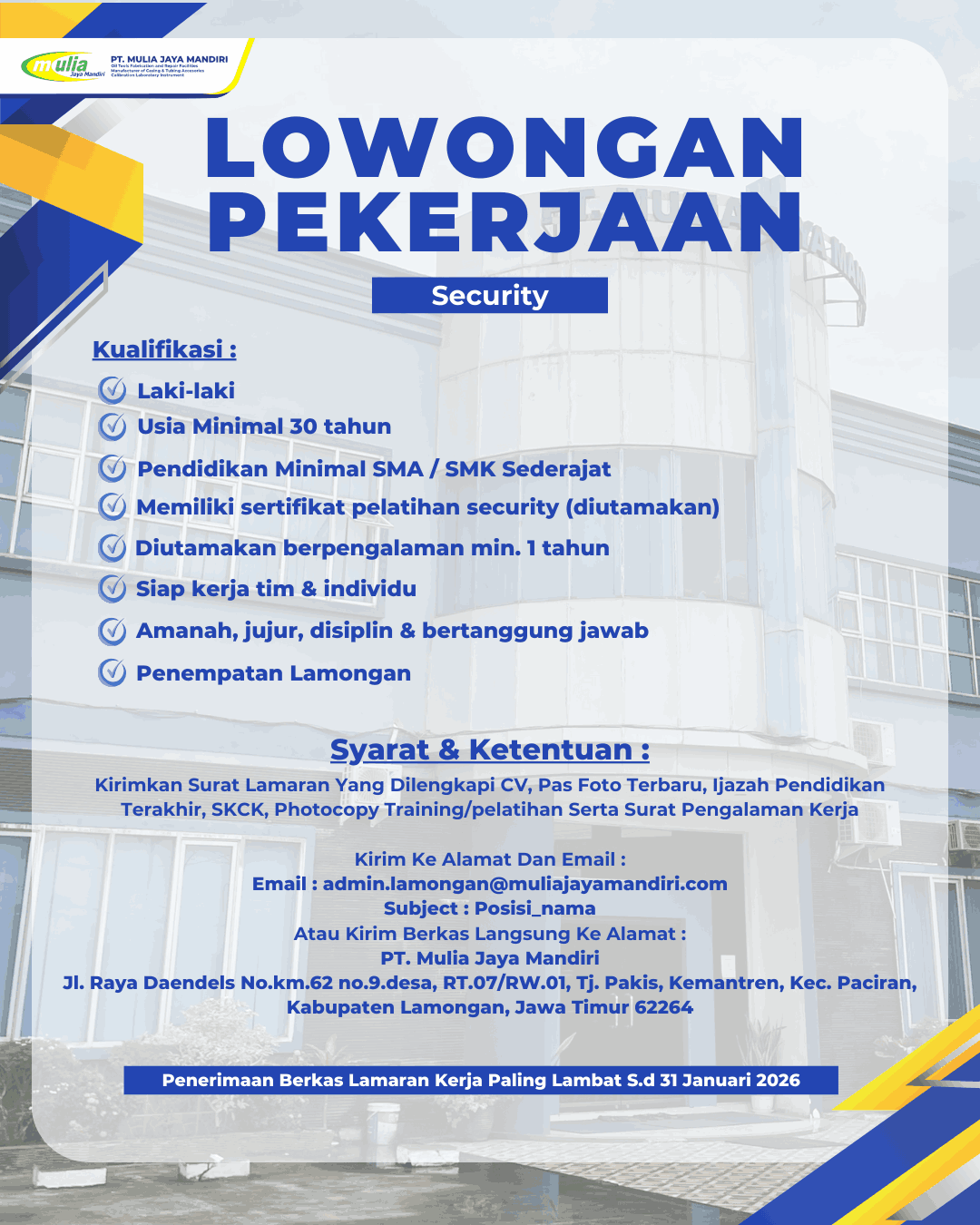 Foto: LOKER PT. MULIA JAYA MANDIRI