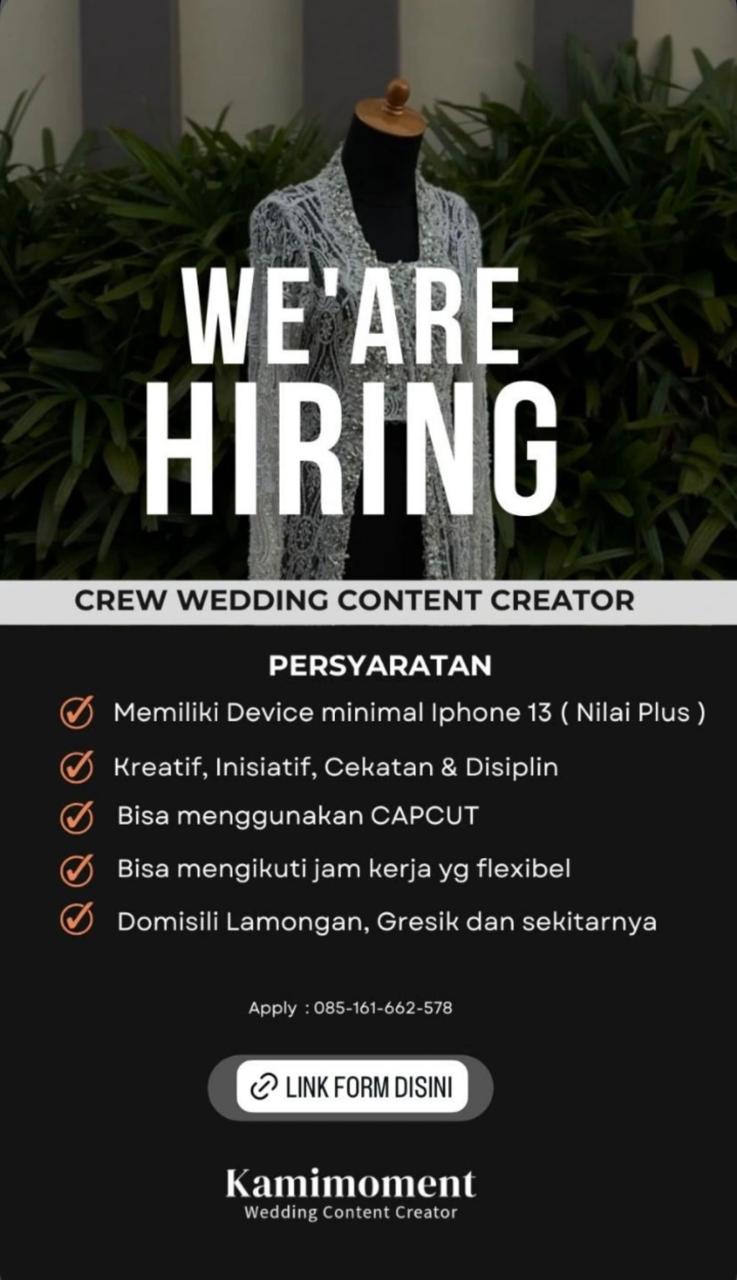 Foto: LOKER KAMIMOMENT WEDDING CONTENT CREATOR
