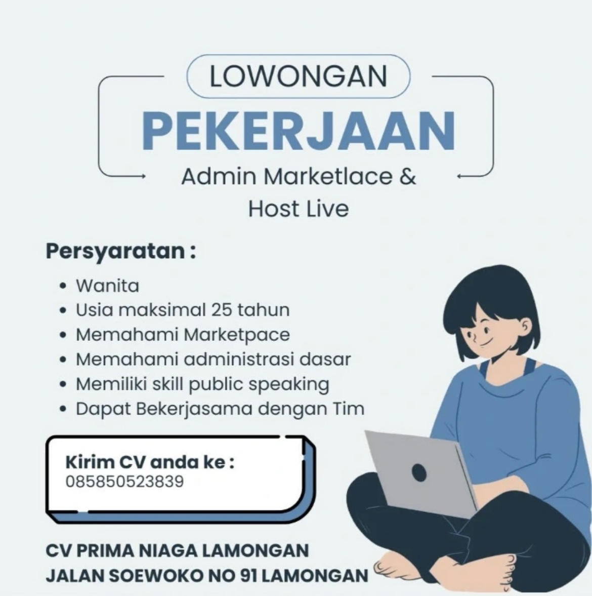 Foto: LOKER CV. PRIMA NIAGA LAMONGAN