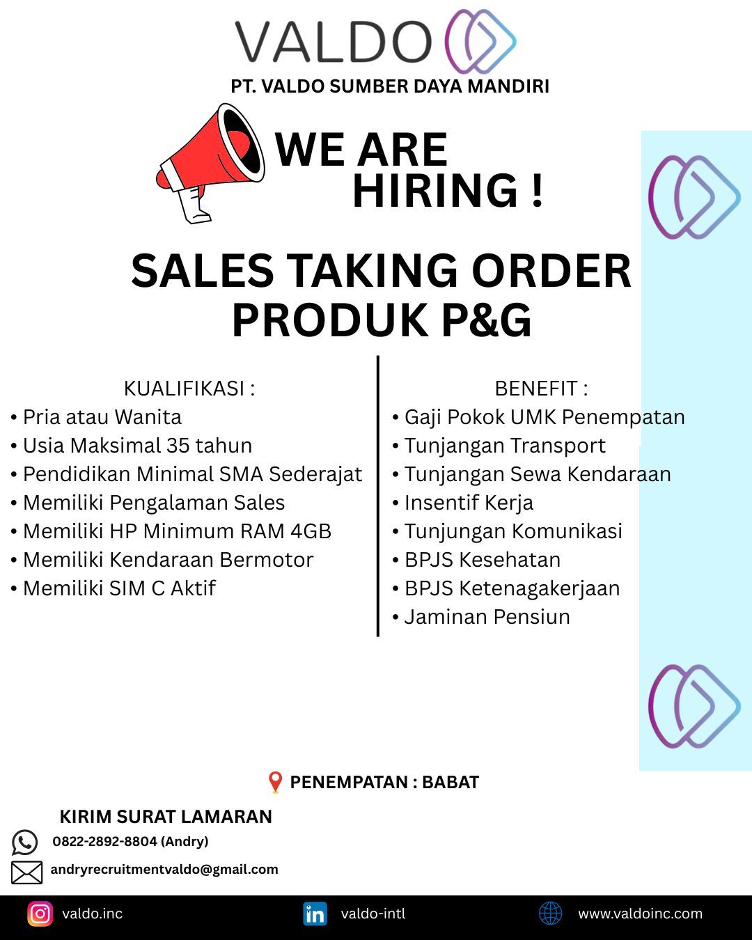 Foto: LOKER PT. VALDO SUMBER DAYA MANDIRI