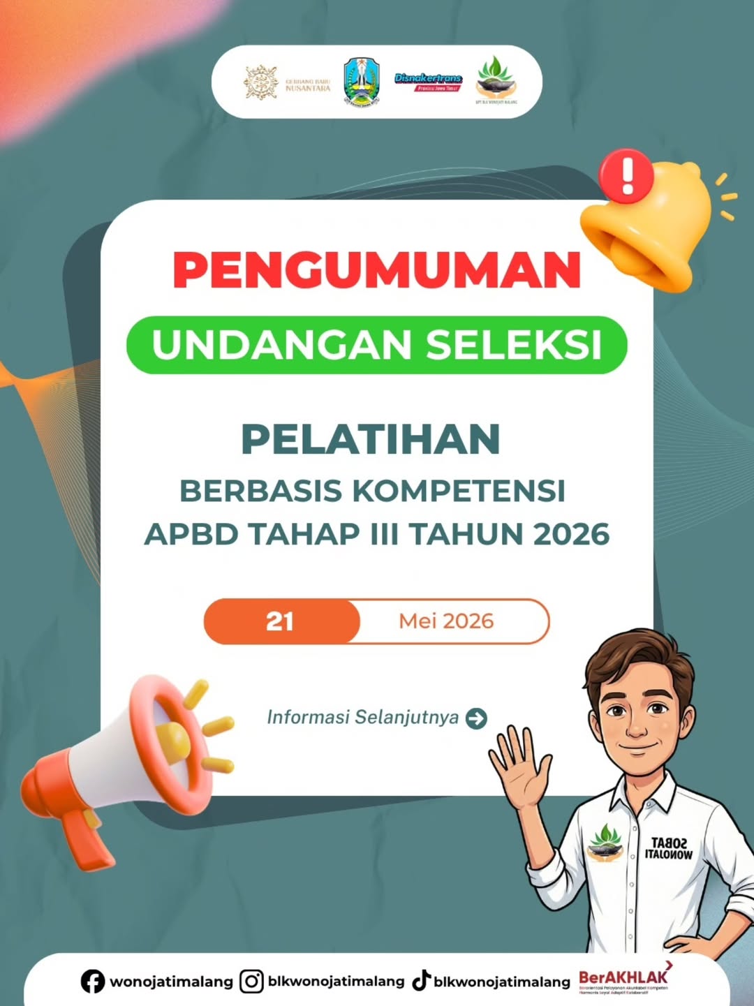 Foto: PENGUMUMAN UNDANGAN SELEKSI PELATIHAN BERBASIS KOMPETENSI APBD TAHAP III TAHUN 2026