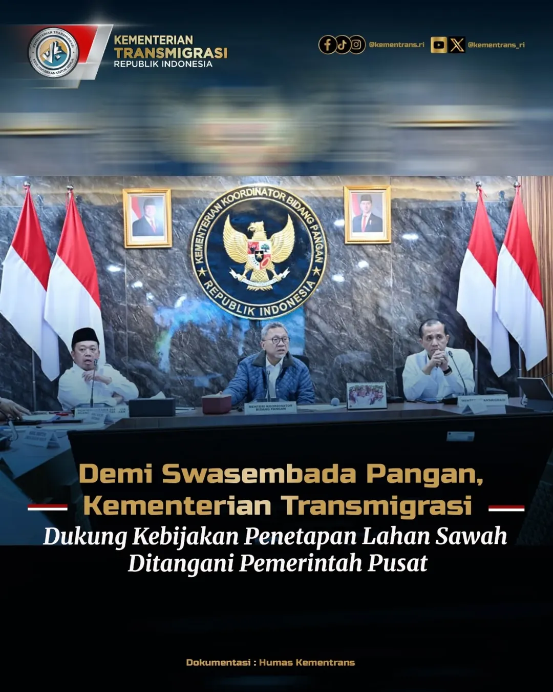 Foto: DEMI SWASEMBADA PANGAN, KEMENTERIAN TRANSMIGRASI DUKUNG KEBIJAKAN PENETAPAN LAHAN SAWAH DITANGANI PEMERINTAH PUSAT