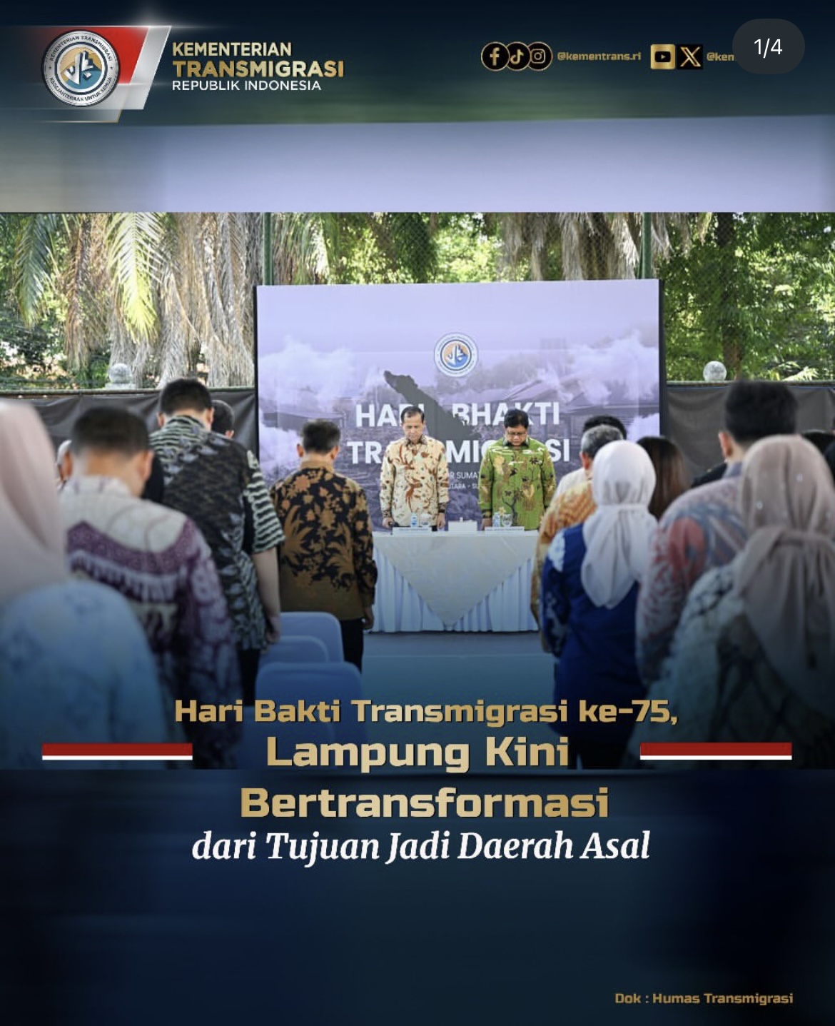 Foto: HARI BAKTI TRANSMIGRASI KE-75, LAMPUNG KINI BERTRANSFROMASI DARI TUJUAN JADI DAERAH ASAL