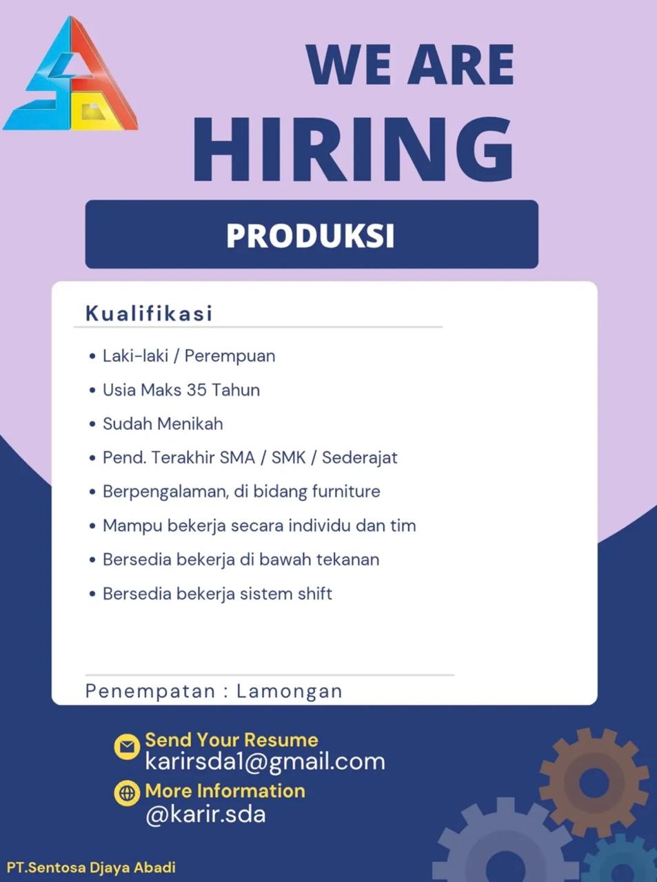 Foto: LOKER PT. SENTOSA DJAYA ABADI
