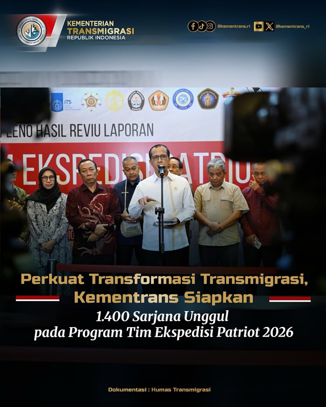 Foto: PERKUAT TRANSFORMASI TRANSMIGRASI, KEMENTRANS SIAPKAN 1.400 SARJANA UNGGUL PADA PROGRAM TIM EKSPEDISI PATRIOT 2026
