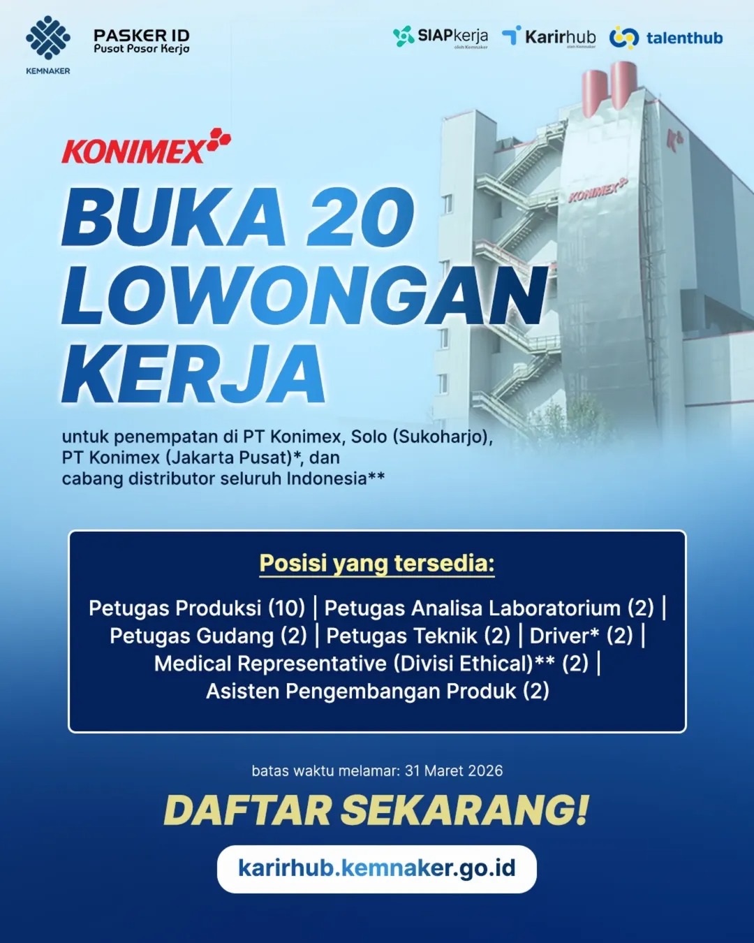 Foto: KONIMEX BUKA 20 LOWONGAN KERJA