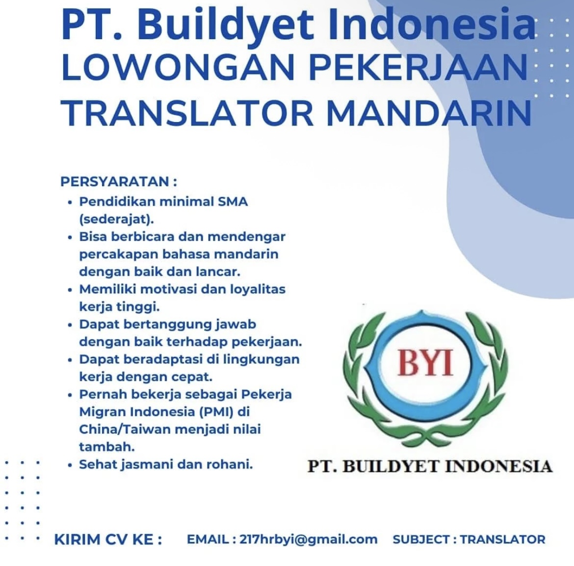 LOKER PT. BUILDYET INDONESIA