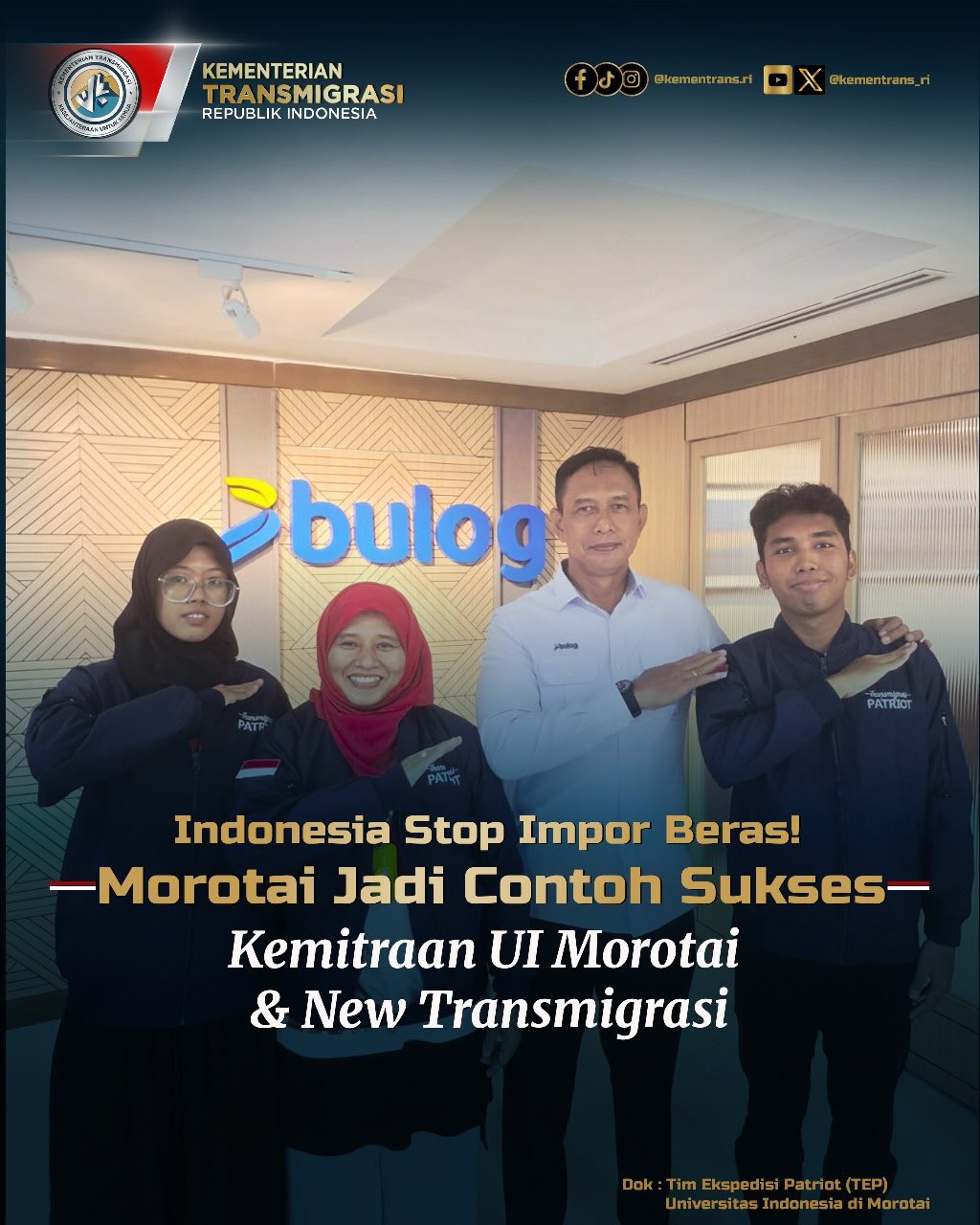 Foto: INDONESIA STOP IMPOR BERASI! MOROTAI JADI CONTOH SUKSES KEMITRAAN UI MOROTAI & NEW TRANSMIGRASI