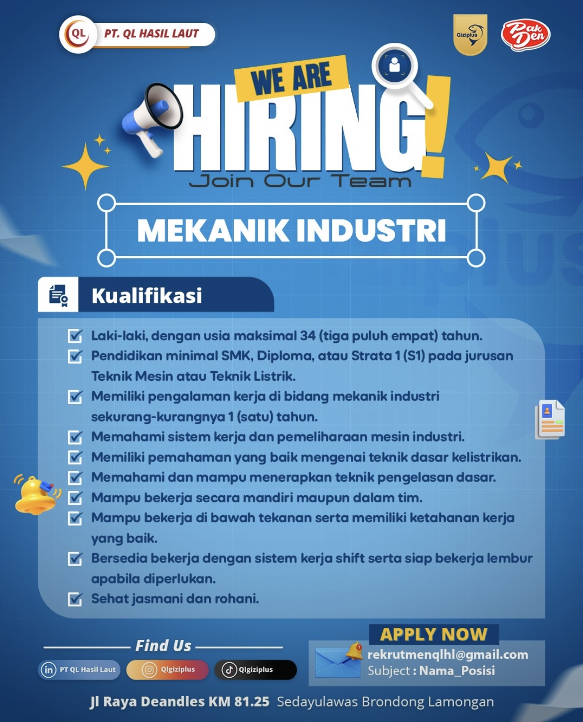 Foto: LOKER PT. QL HASIL LAUT