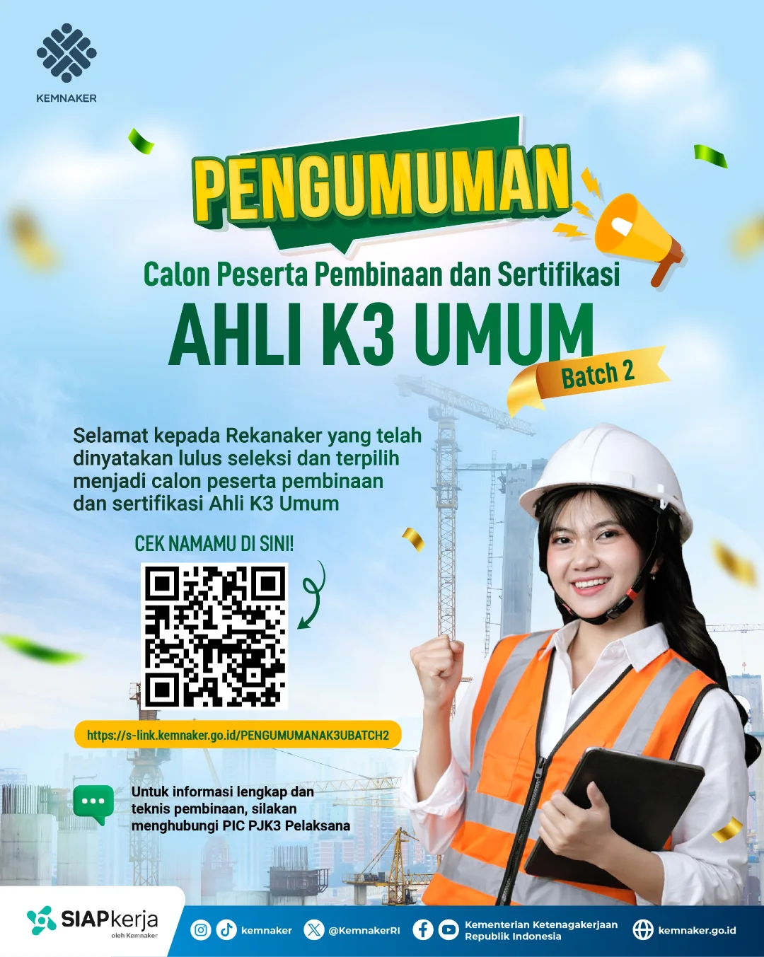 Foto: PENGUMUMAN CALON PESERTA PEMBINAAN DAN SERTIFIKASI AHLI K3 UMUM