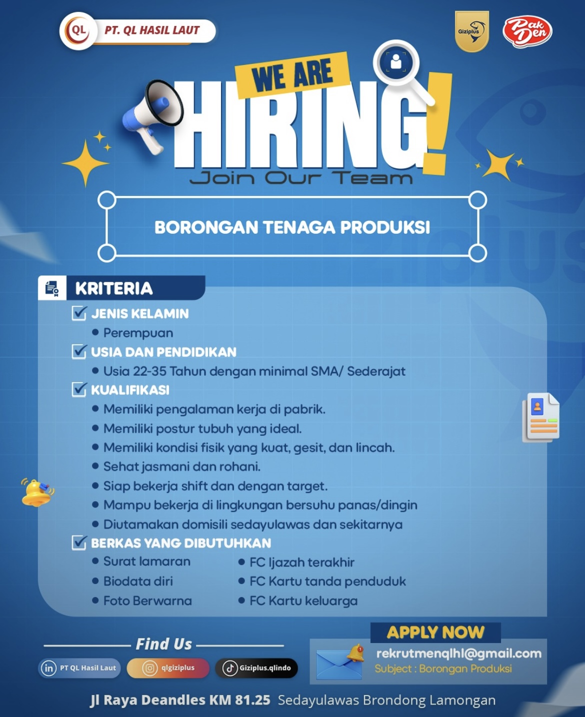 Foto: LOKER PT. QL HASIL LAUT