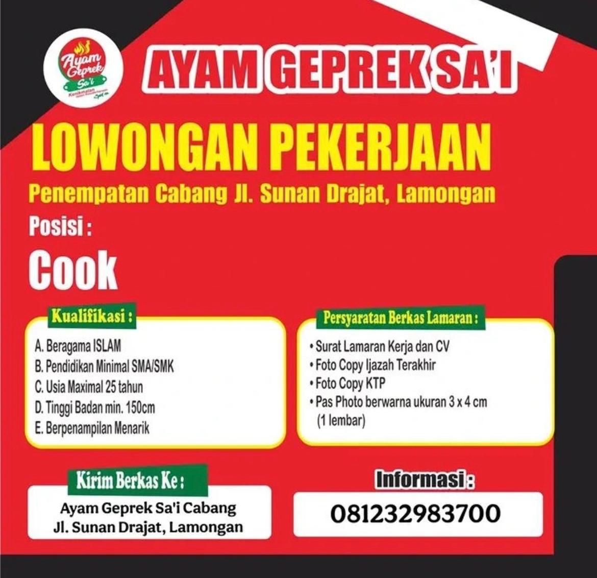 Foto: LOKER AYAM GEPREK SA'I