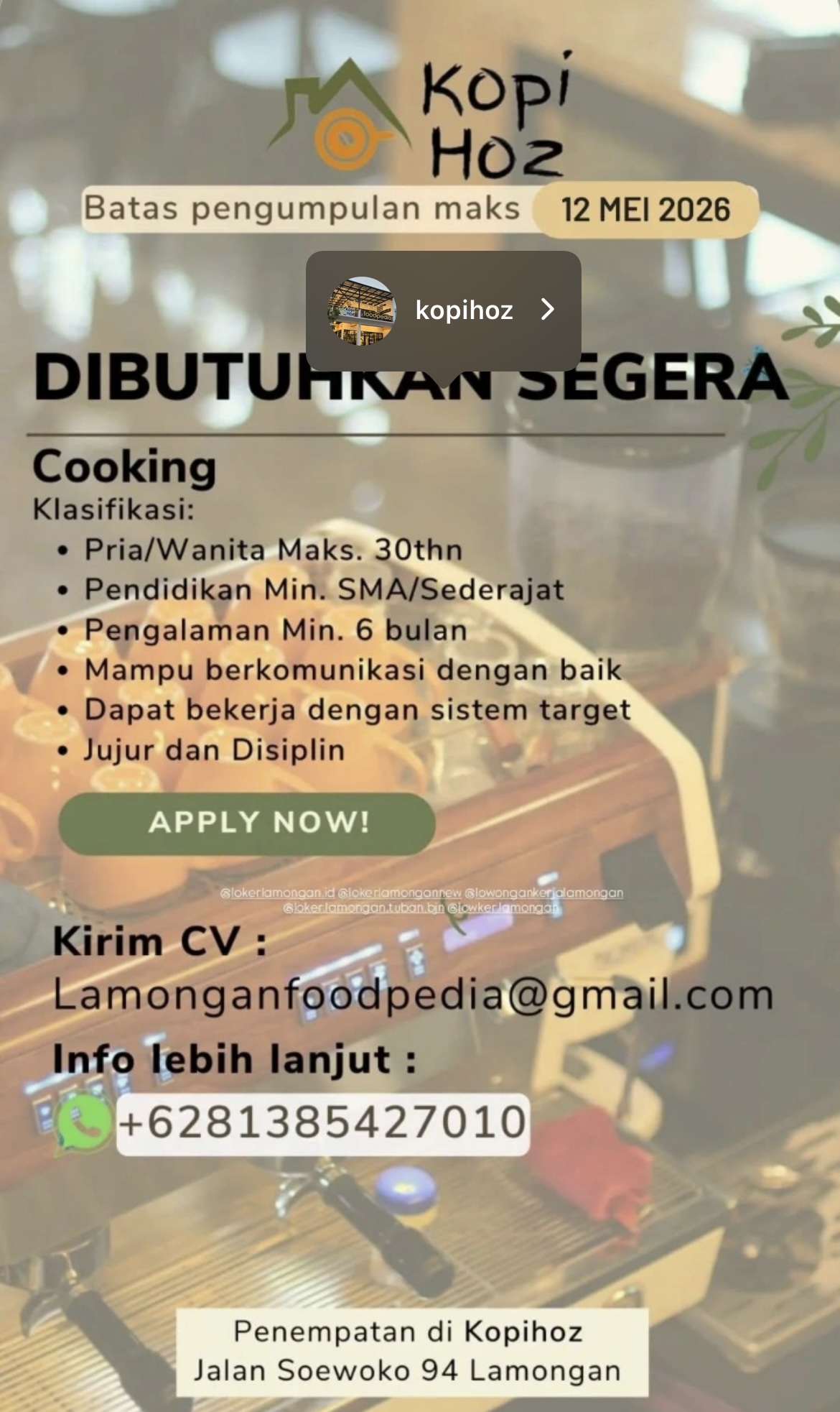 Foto: LOKER KOPI HOZ
