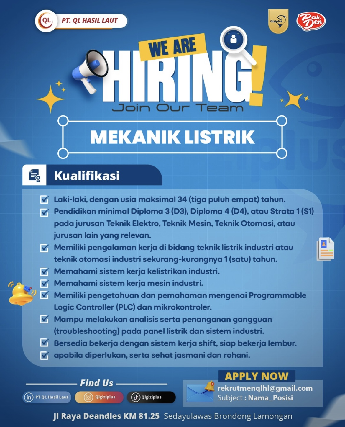 Foto: LOKER PT. QL HASIL LAUT