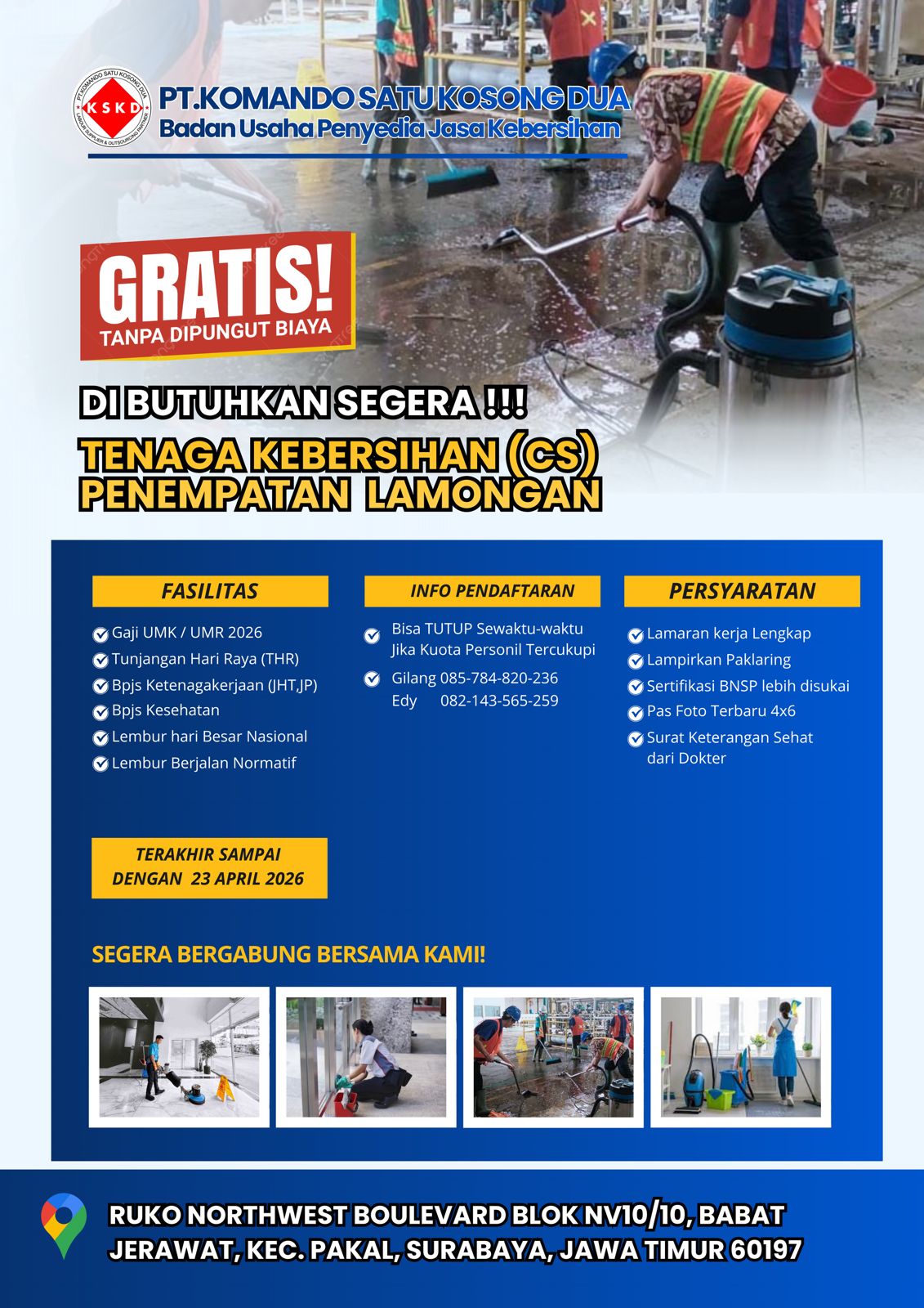 Foto: LOKER PT. KOMANDO SATU KOSONG DUA