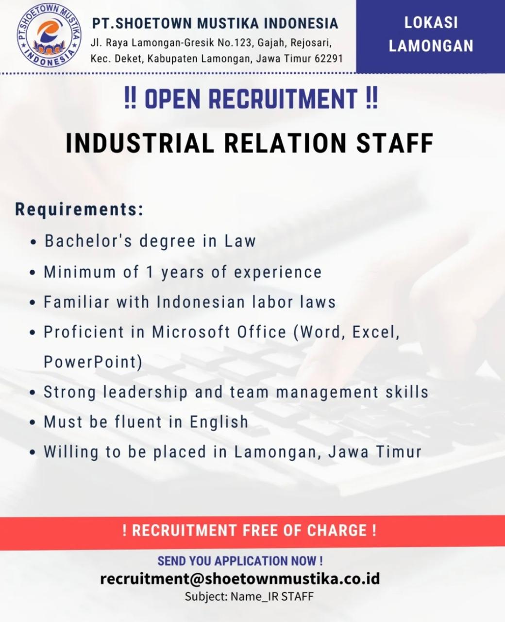 Foto: LOKER PT. SHOETOWN MUSTIKA INDONESIA