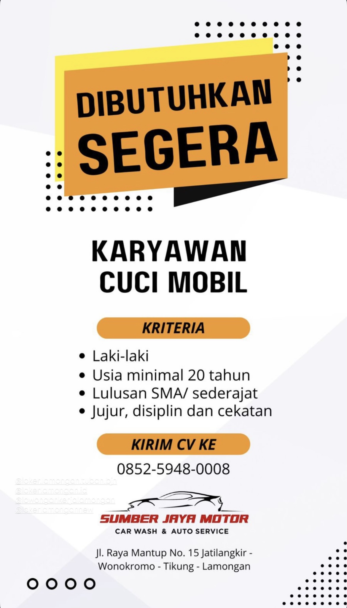 LOKER SUMBER JAYA MOTOR