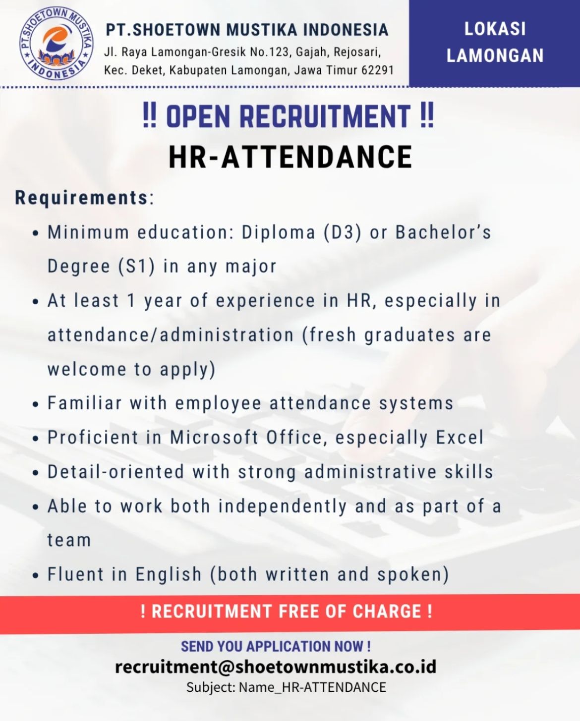 Foto: LOKER PT. SHOETOWN MUSTIKA INDONESIA