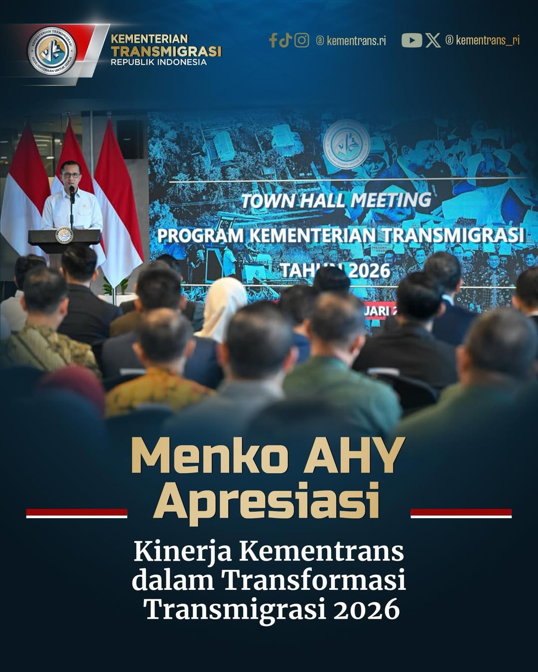 Foto: MENKO AHY APRESIASI KINERJA KEMENTRANS DALAM TRANSFORMASI TRANSMIGRASI 2026