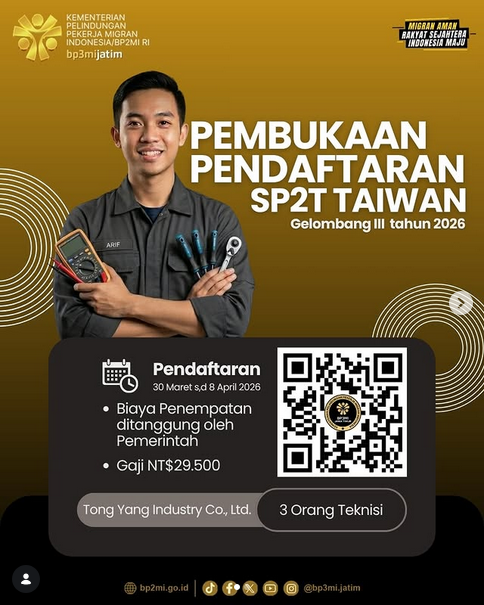 Foto: PEMBUKAAN PENDAFTARAN SP2T TAIWAN GELOMBANG 3 TAHUN 2026