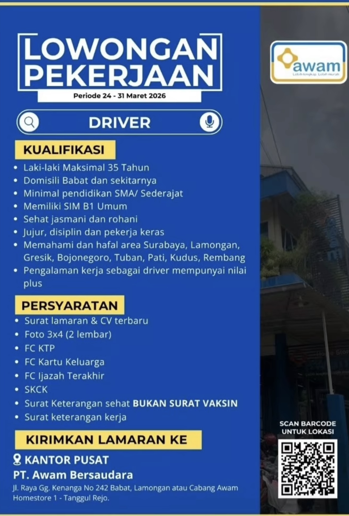 Foto: LOKER PT. AWAM BERSAUDARA