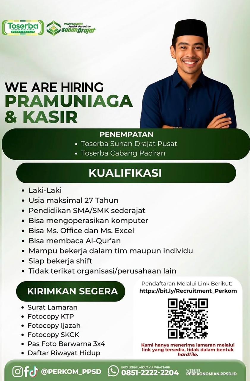 Foto: LOKER TOSERBA SUNAN DRAJAT