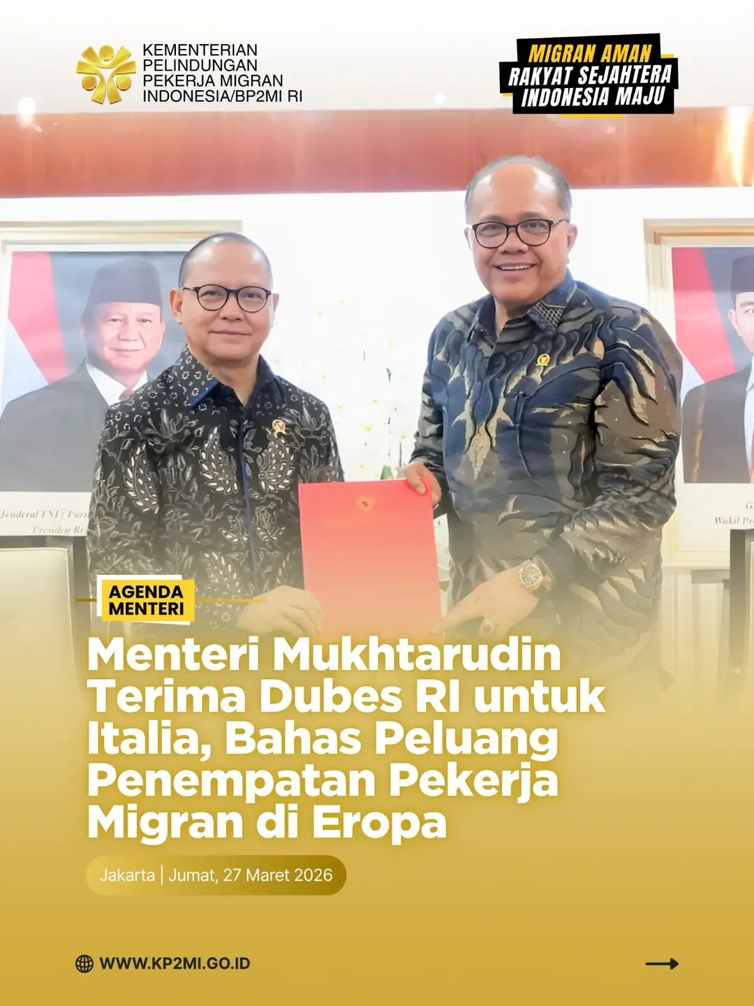 Foto: MENTERI MUKHTARUDIN TERIMA DUBES RI UNTUK ITALIA, BAHAS PELUANG PENEMPATAN PEKERJA MIGRAN DI EROPA