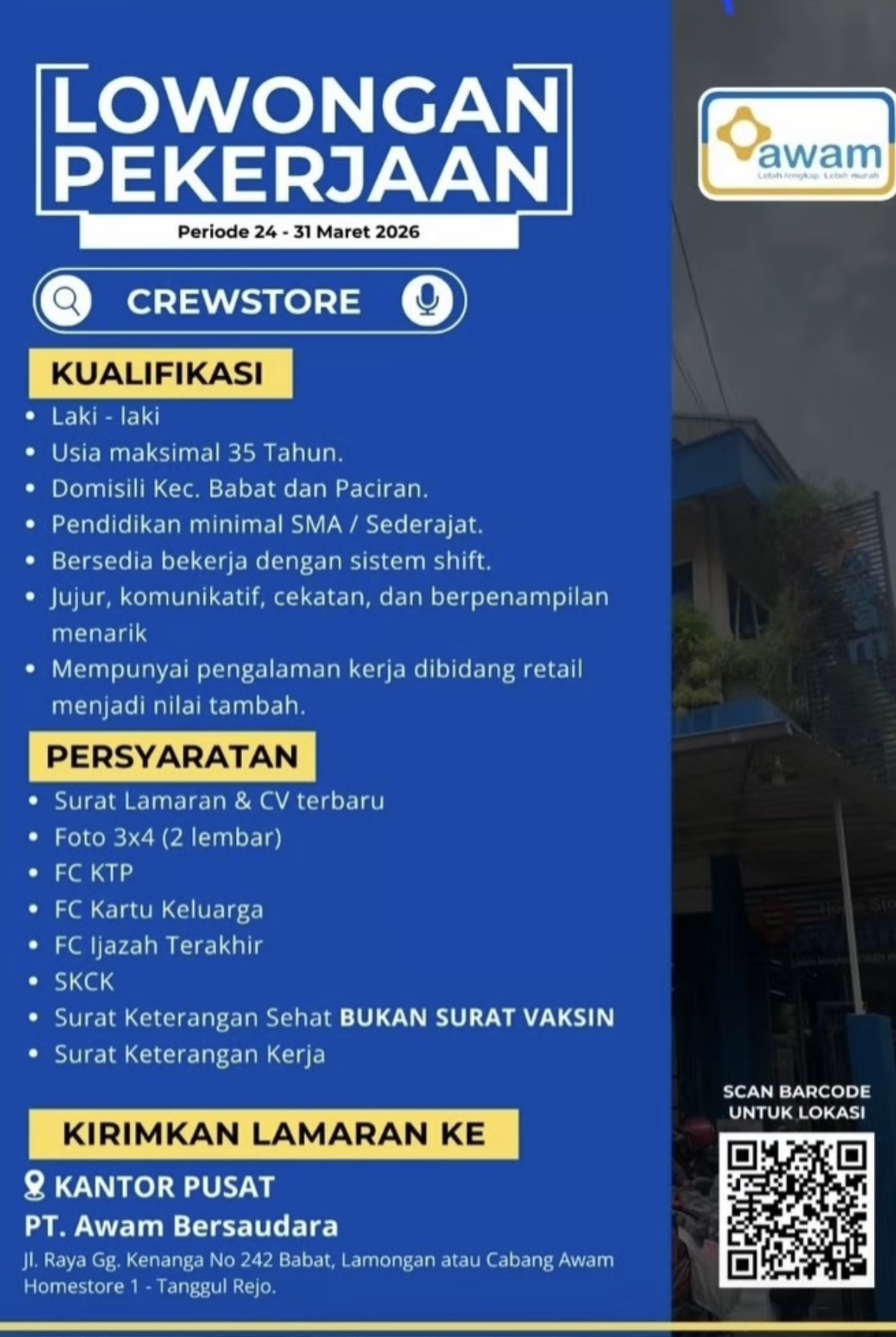 Foto: LOKER PT. AWAM BERSAUDARA