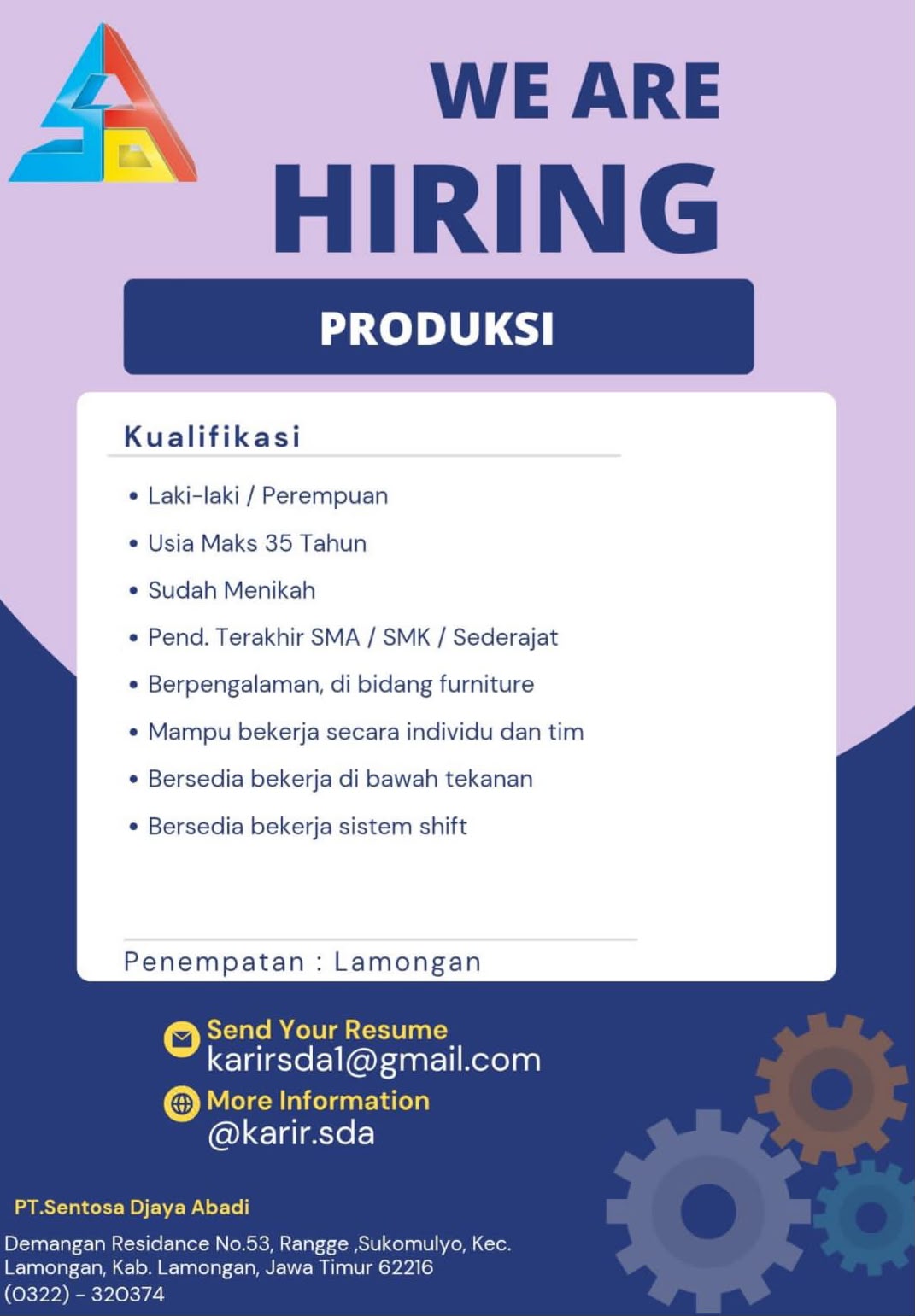 Foto: LOKER PT. SENTOSA DJAYA ABADI