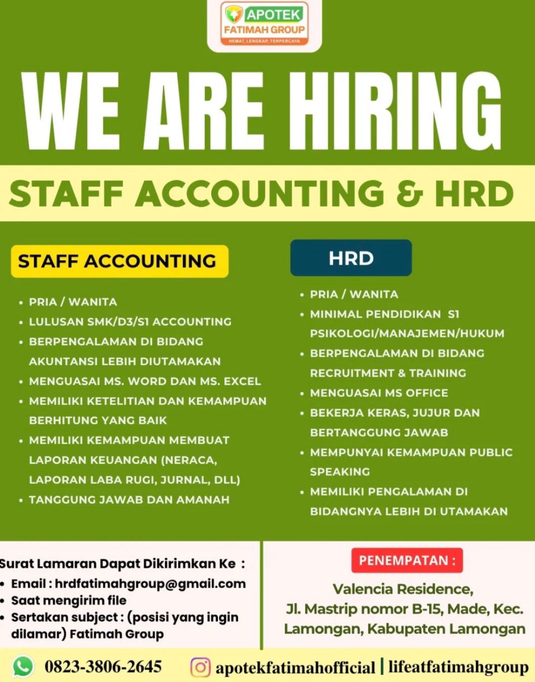 Foto: LOKER APOTEK FATIMAH GROUP