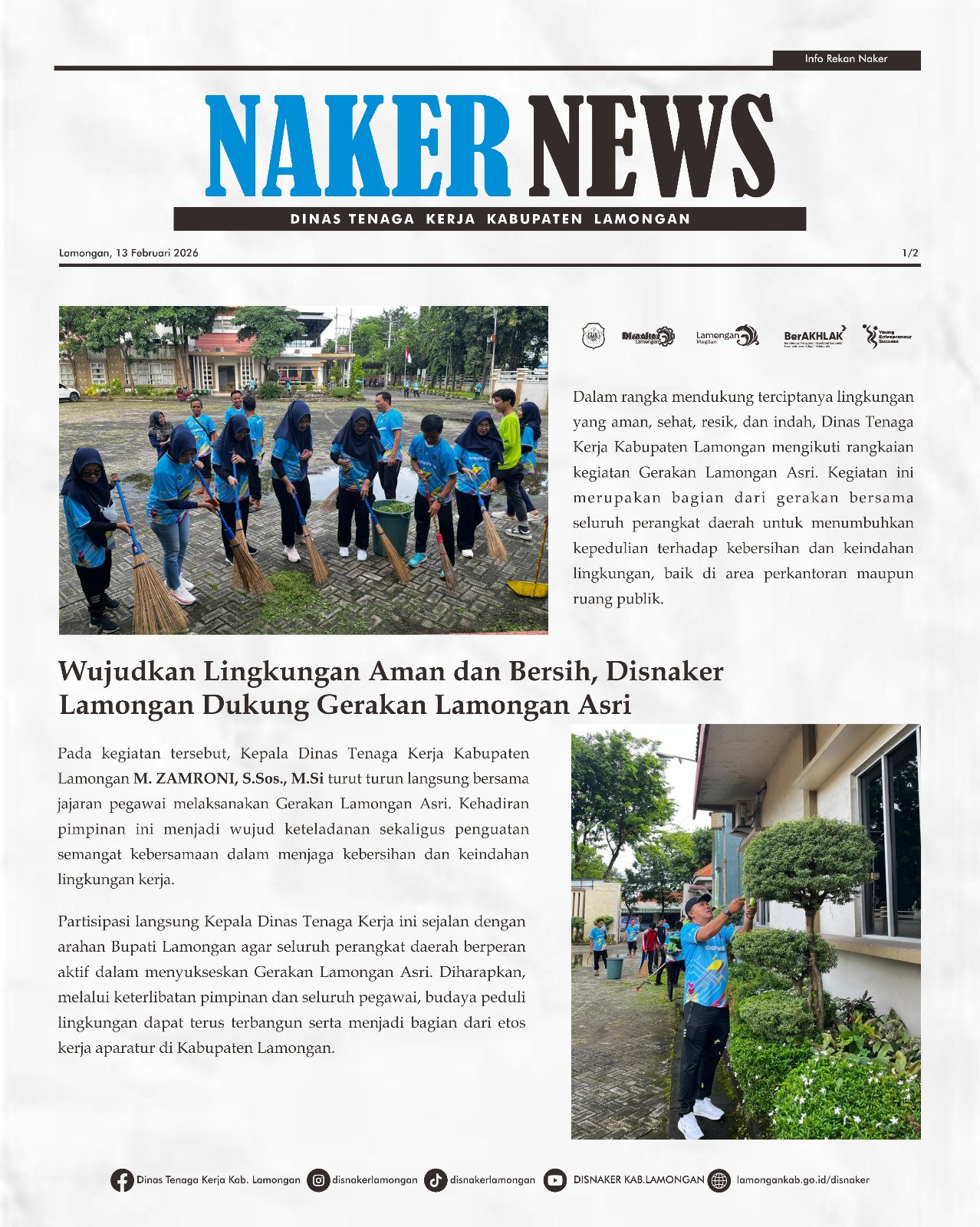 Foto: WUJUDKAN LINGKUNGAN AMAN DAN BERSIH, DISNAKER LAMONGAN DUKUNG GERAKAN LAMONGAN ASRI