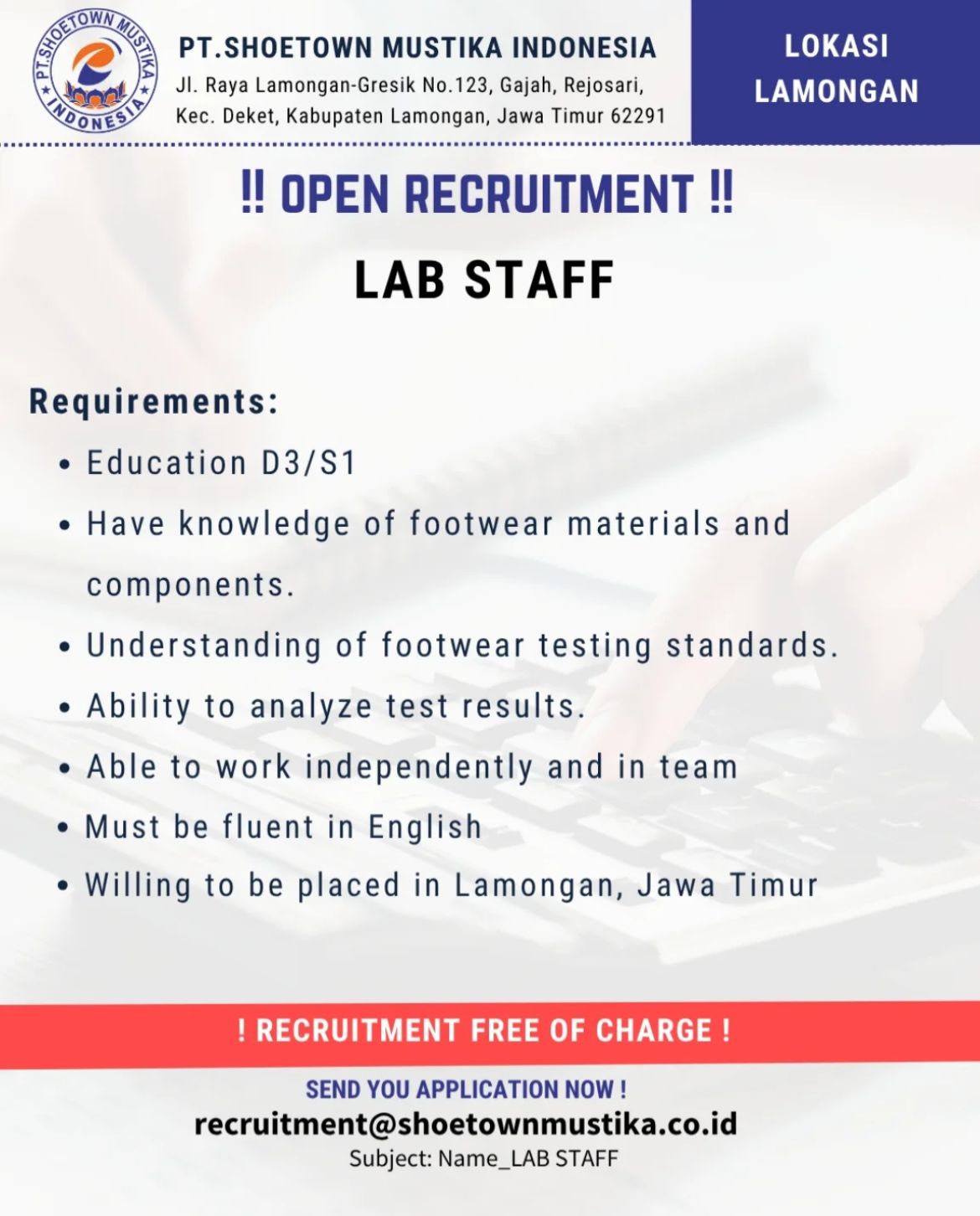 Foto: LOKER PT. SHOETOWN MUSTIKA INDONESIA