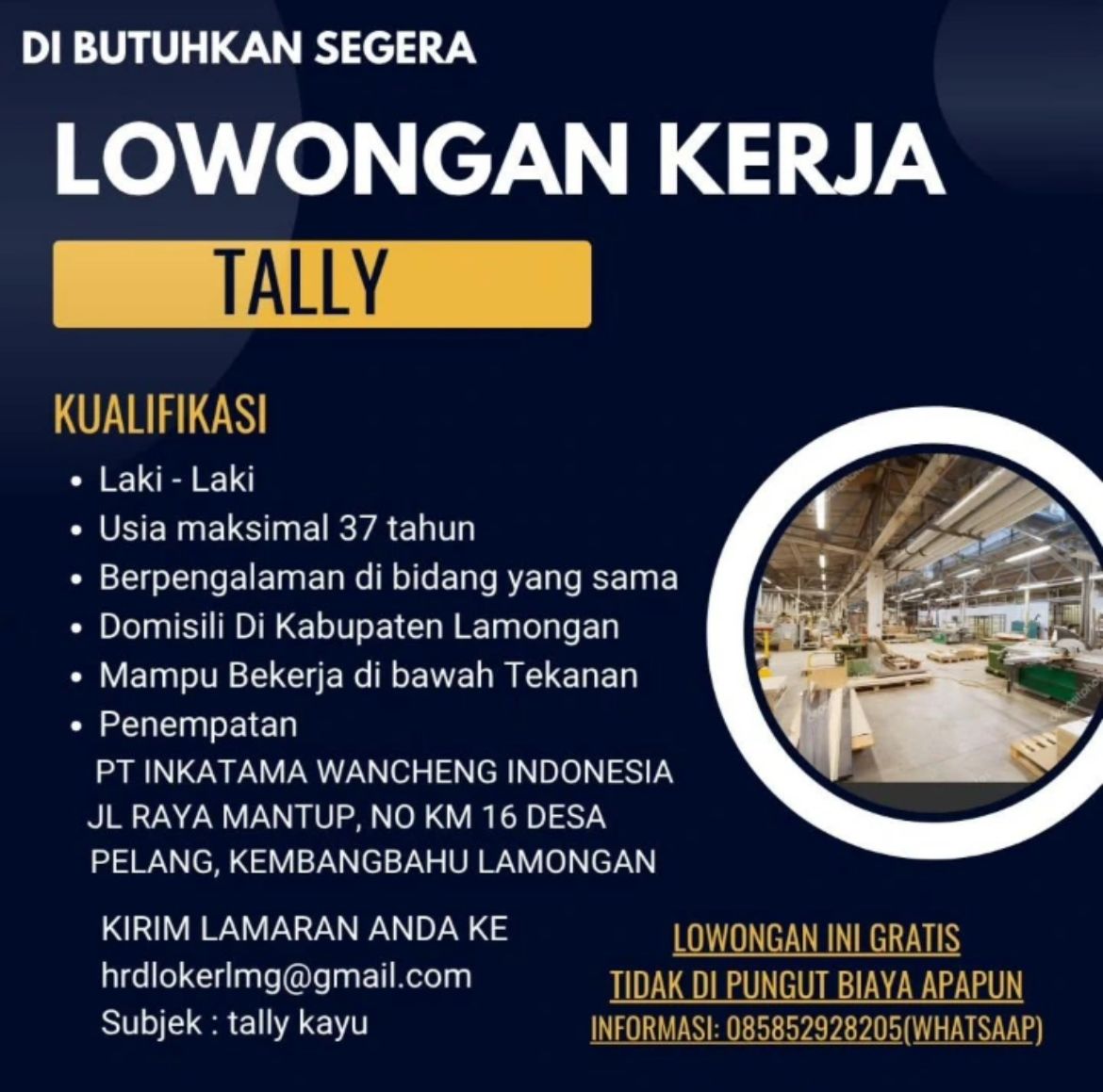 Foto: LOKER PT. INKATAMA WANCHENG INDONESIA