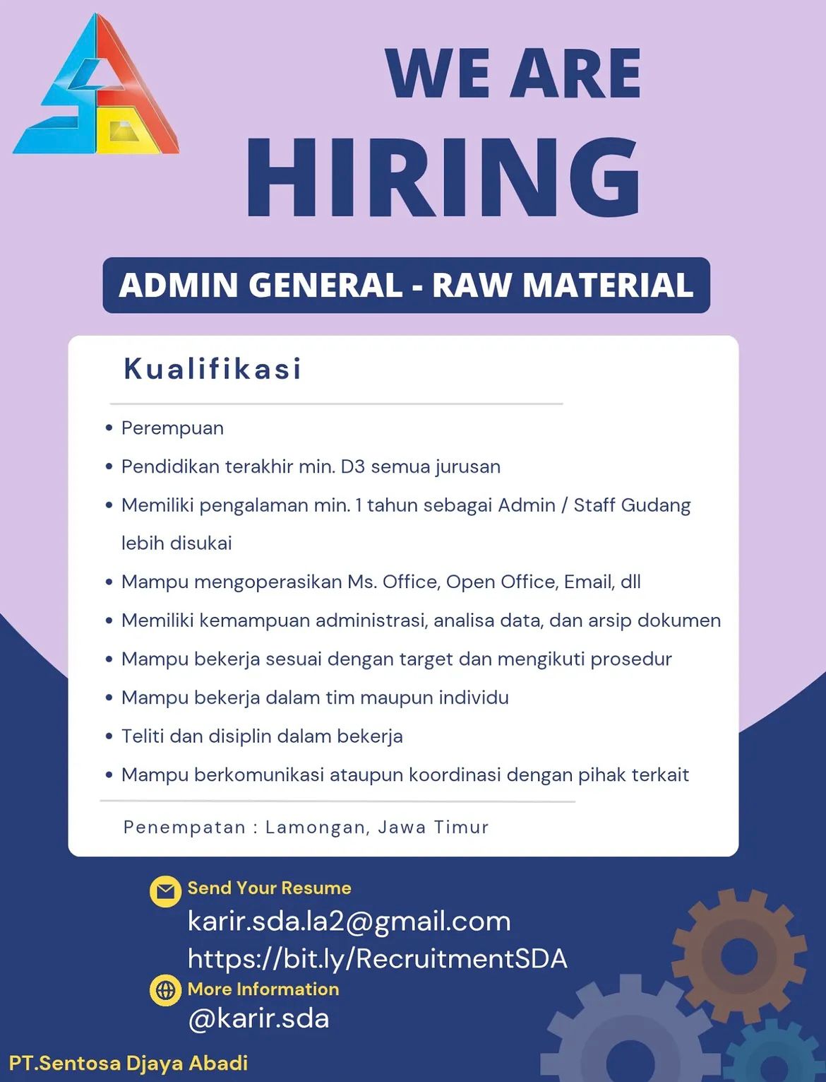 LOKER PT. SENTOSA DJAYA ABADI