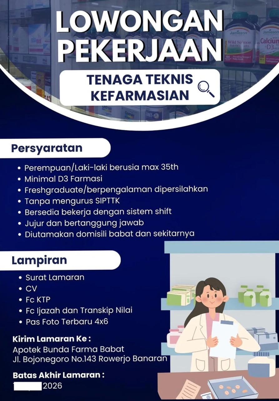 Foto: LOKER APOTEK BUNDA FARMA BABAT