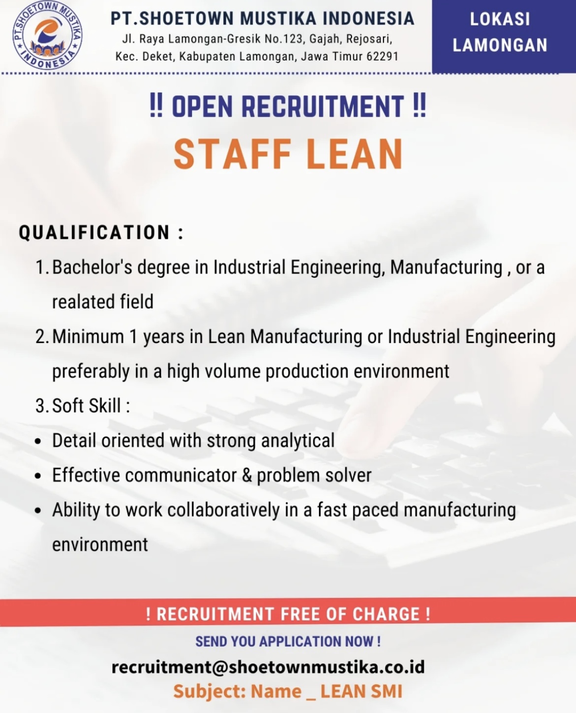 Foto: LOKER PT. SHOETOWN MUSTIKA INDONESIA