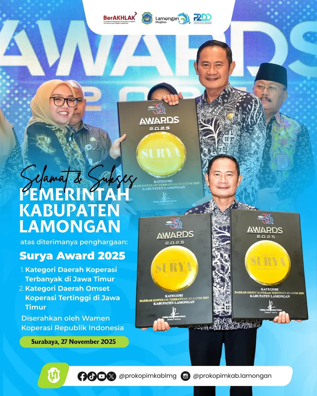 Foto: PEMKAB LAMONGAN TERIMA PENGHARGAAN SURYA AWARD 2025